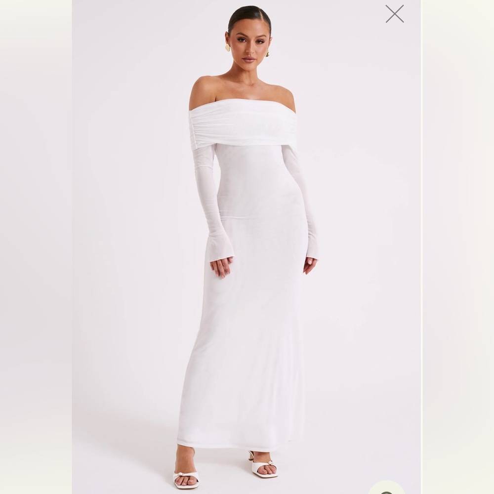 Meshki Josie Off Shoulder Mesh White Maxi Dress